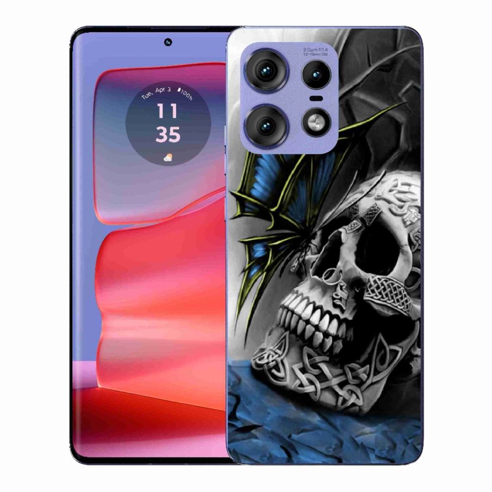 Zselés borítás mmCase a Motorola Edge 50 Pro készülékhez - pillangó és koponya
