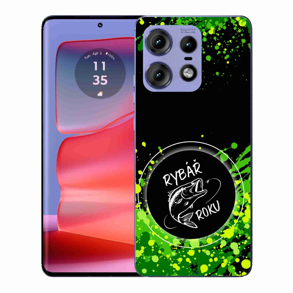Zselés borító mmCase a Motorola Edge 50 Pro készülékhez - az év horgásza fekete háttérrel
