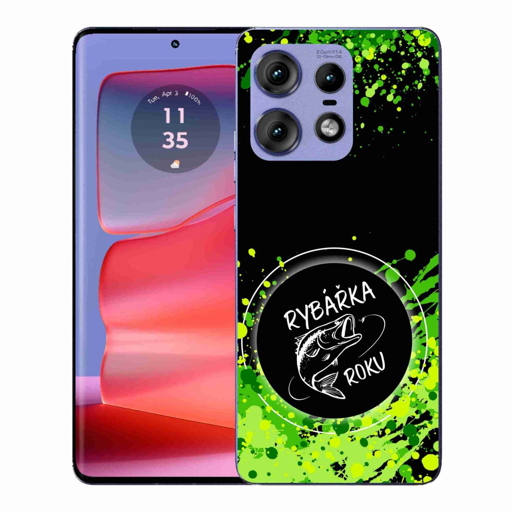 Zselés borító mmCase a Motorola Edge 50 Pro készülékhez - az év horgásza fekete háttérrel