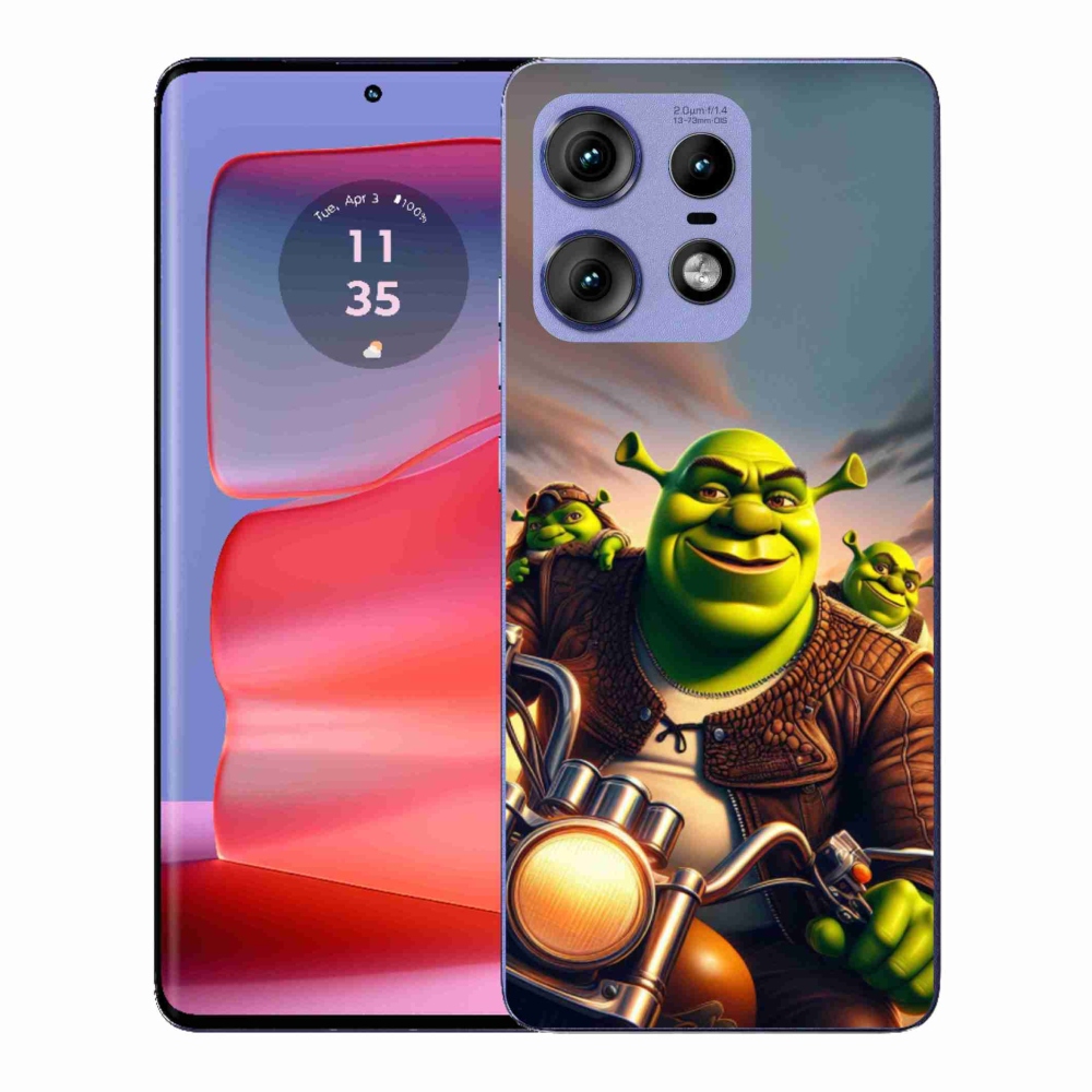 Zselés borítás mmCase a Motorola Edge 50 Pro készülékhez - Shrek egy motorkerékpáron