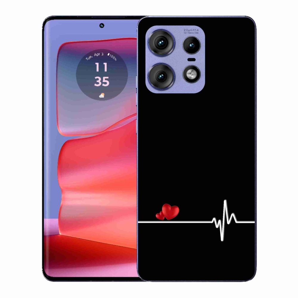 Zselés borító mmCase a Motorola Edge 50 Pro készülékhez - szív és szívverés fekete háttérrel