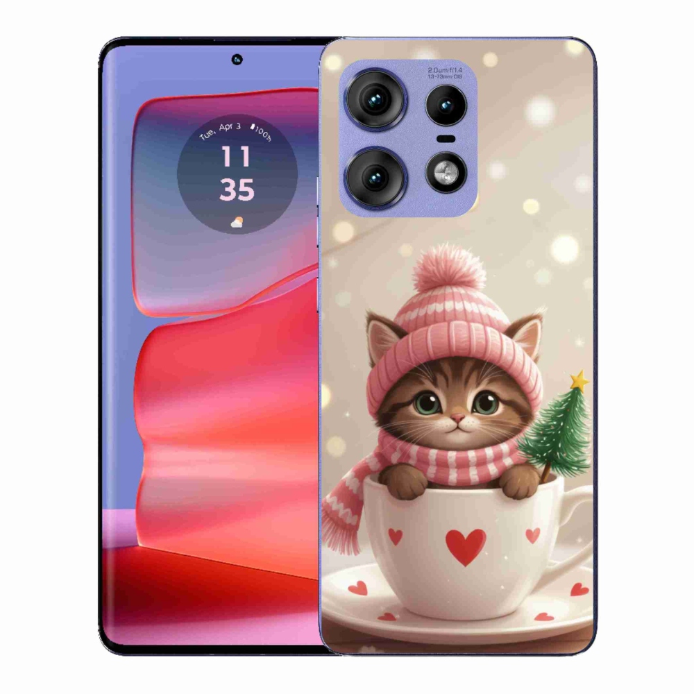 Zselés borítás mmCase a Motorola Edge 50 Pro készülékhez - Karácsonyi cica a csészében