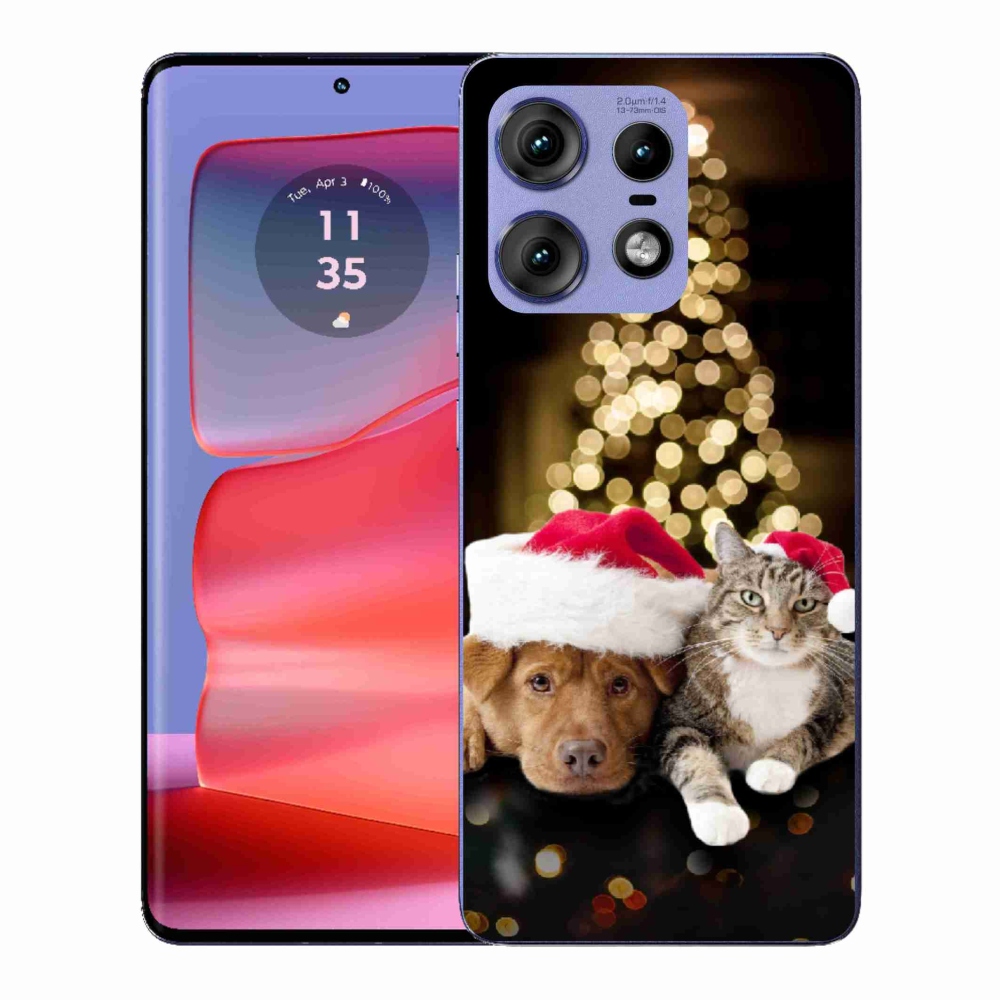 Zselés borítás mmCase a Motorola Edge 50 Pro készülékhez - Karácsonyi kutya és macska
