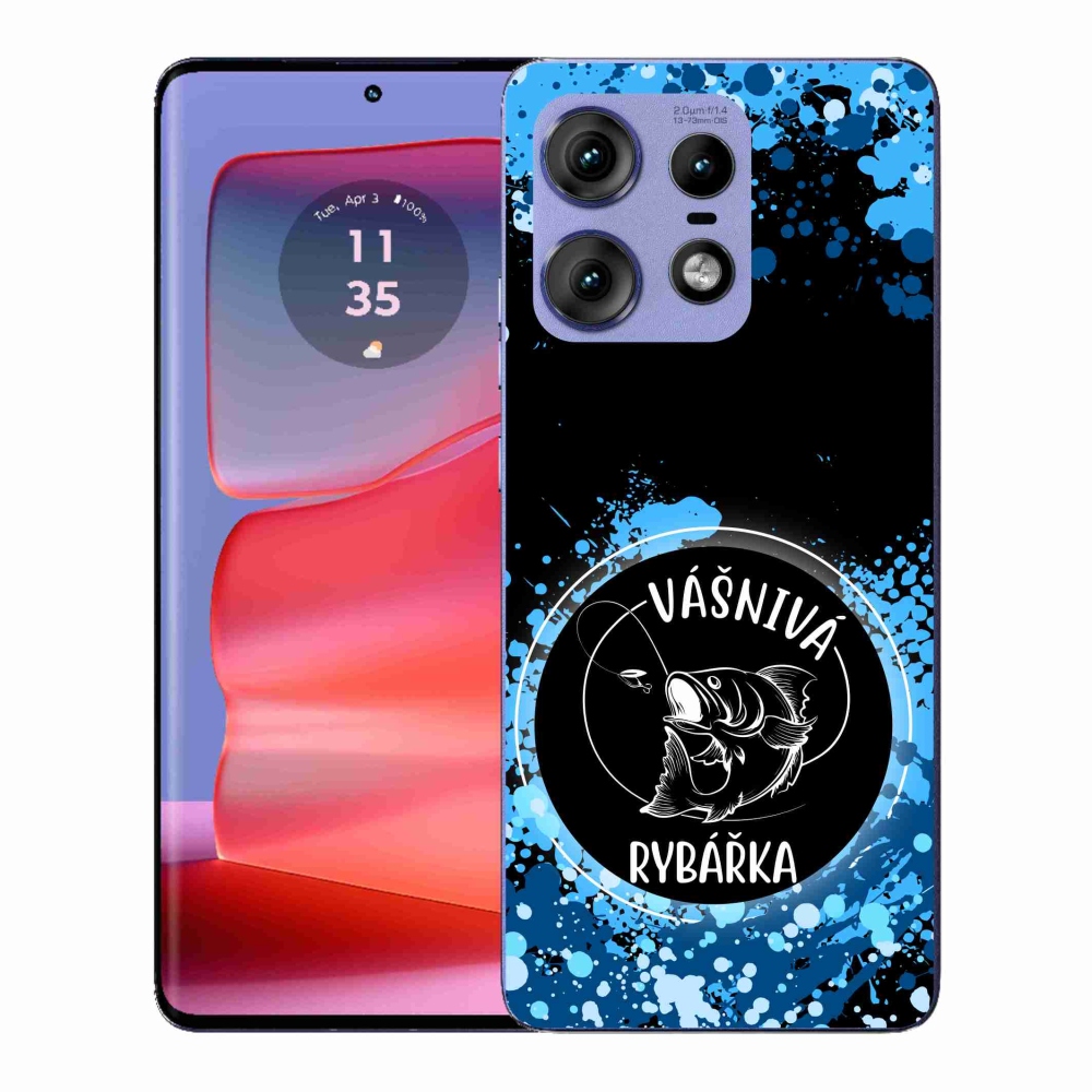 Gél borító mmCase a Motorola Edge 50 Pro készülékhez - szenvedélyes halásznő fekete háttérrel