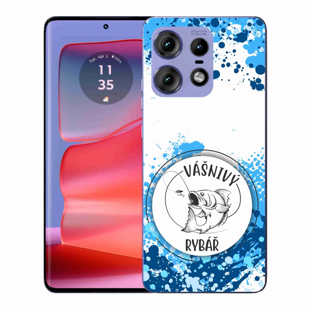 Zselés borító mmCase a Motorola Edge 50 Pro készülékhez - szenvedélyes halász fehér háttérrel