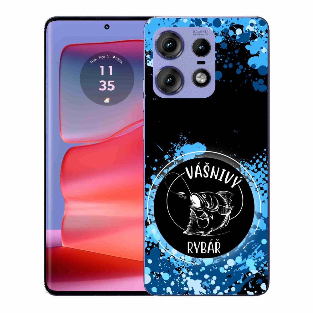 Zselés borító mmCase a Motorola Edge 50 Pro készülékhez - szenvedélyes halász fekete háttérrel