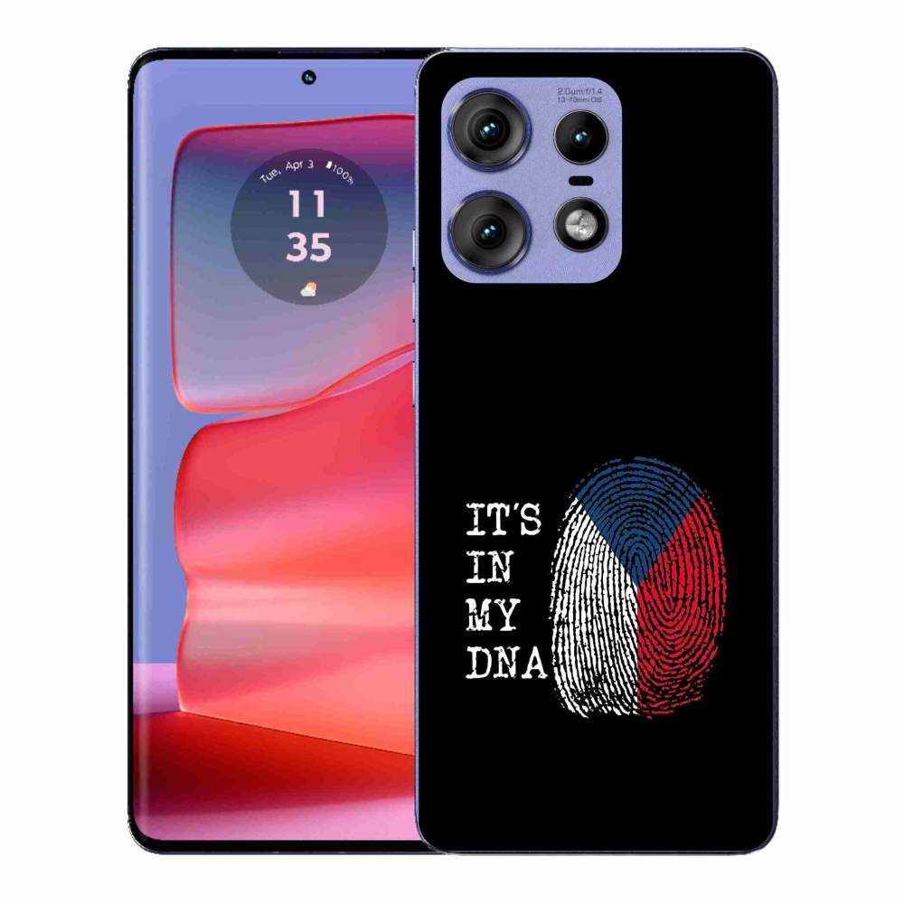 Gél védőhuzat mmCase Motorola Edge 50 Pro - zászlós ujjlenyomat fekete háttérrel