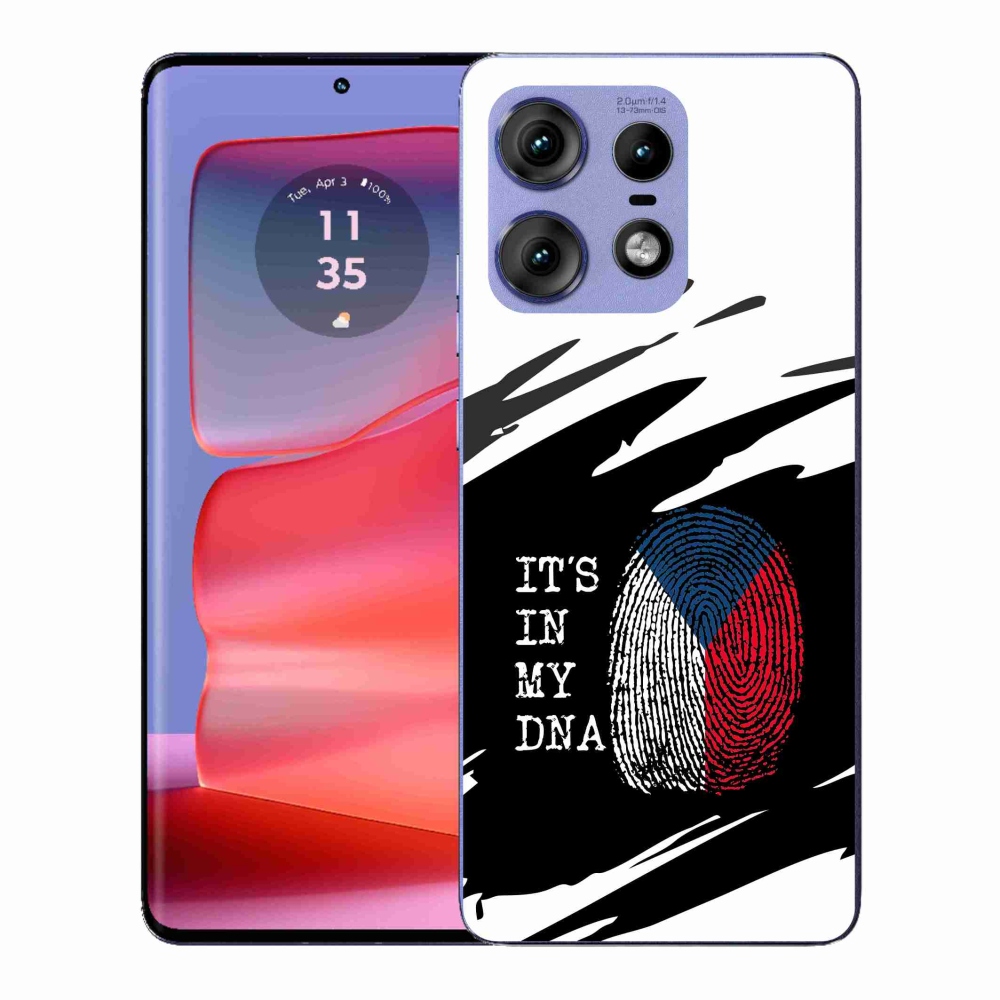 Gél védőhuzat mmCase a Motorola Edge 50 Pro készülékhez - zászlós ujjlenyomat fekete és fehér háttérrel