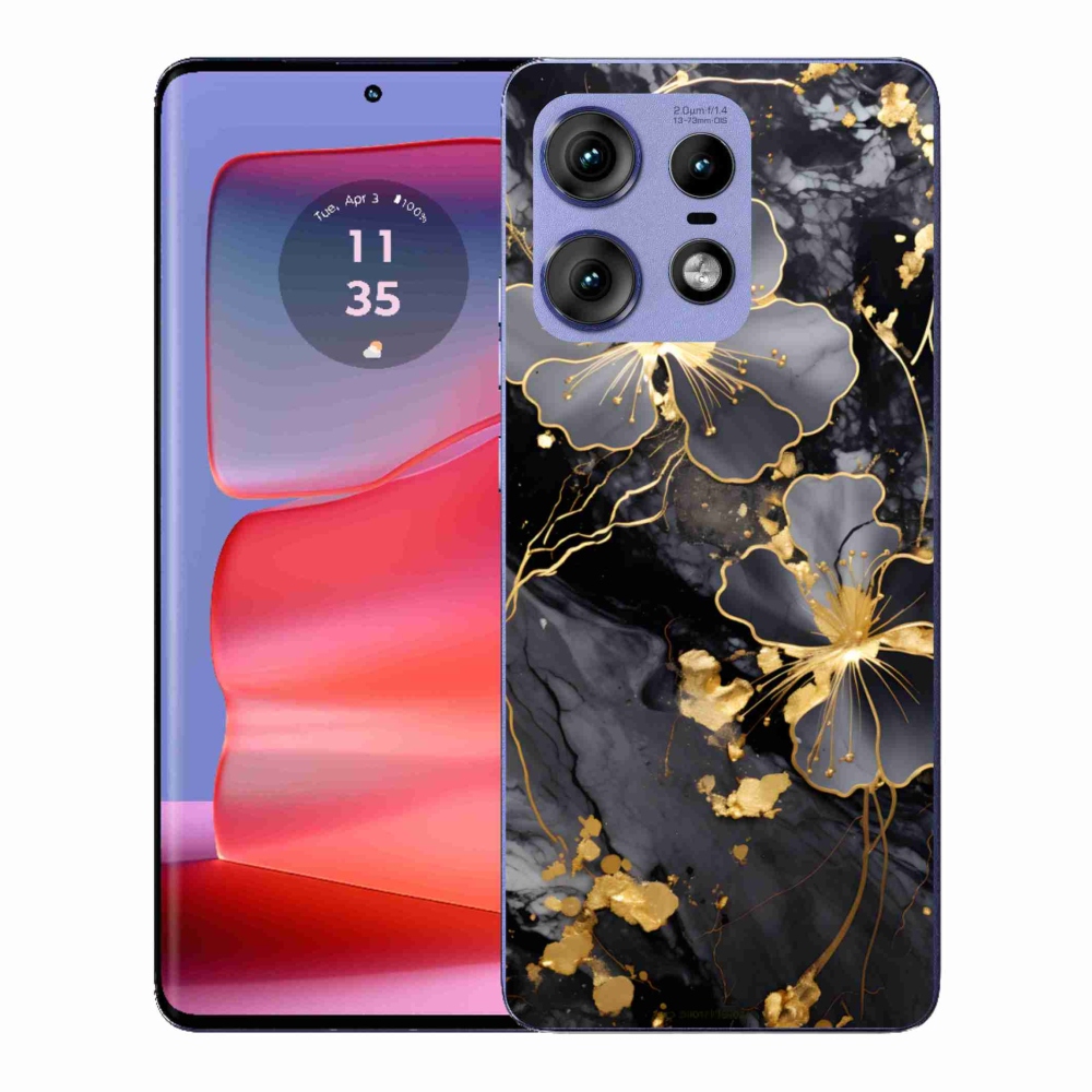 Zselés borítás mmCase a Motorola Edge 50 Pro készülékhez - aranyszínű virágok