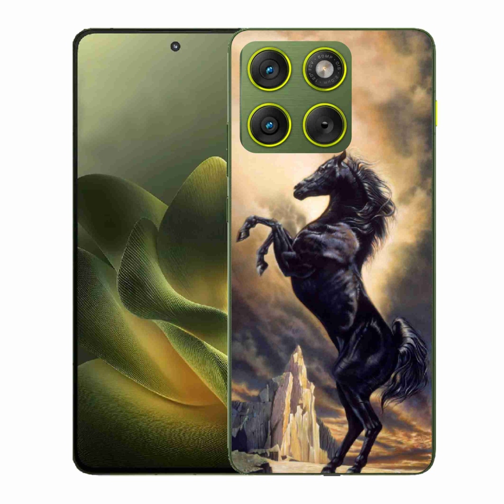 Zselés borítás mmCase a Motorola Edge 70 készülékhez - fekete rajzfilm ló