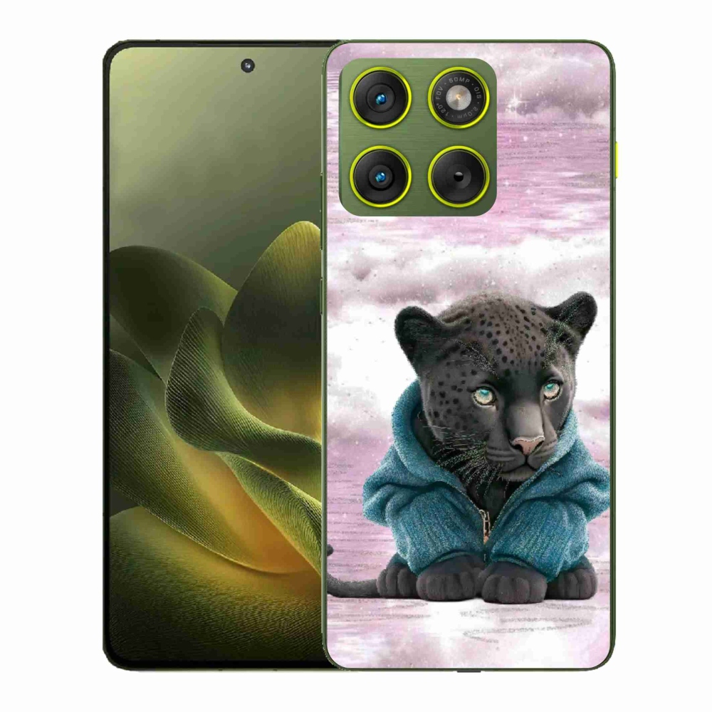 Zselés borítás mmCase a Motorola Edge 70 készülékhez - fekete párduc pulóverben