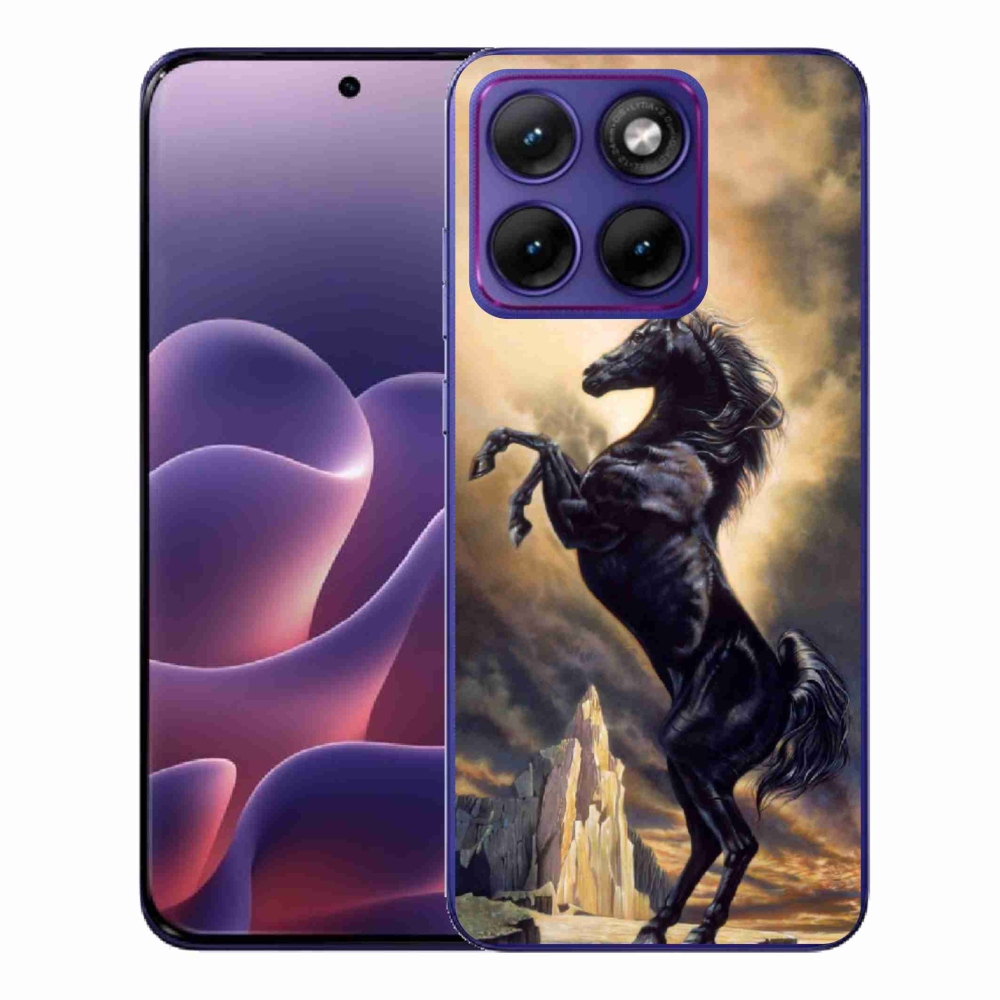 Zselés borítás mmCase a Motorola Edge 70 Fusion készülékhez - fekete rajzfilm ló