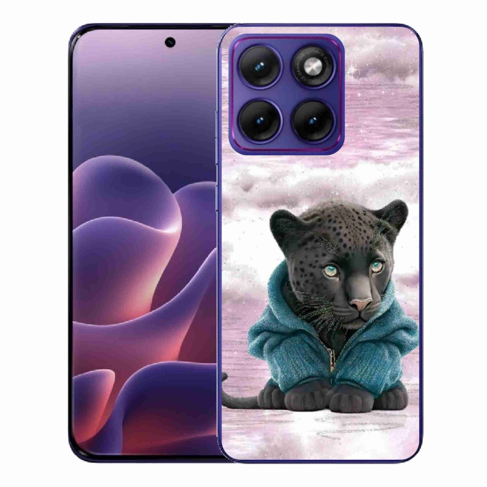 Zselés borítás mmCase a Motorola Edge 70 Fusion készülékhez - fekete párduc pulóverben