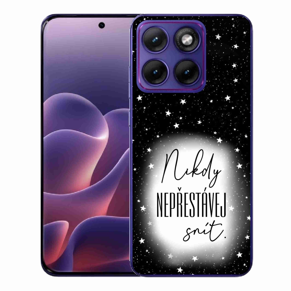 Gél védőburkolat mmCase a Motorola Edge 70 Fusion készülékhez - Quote 1 fehér és fekete háttérrel