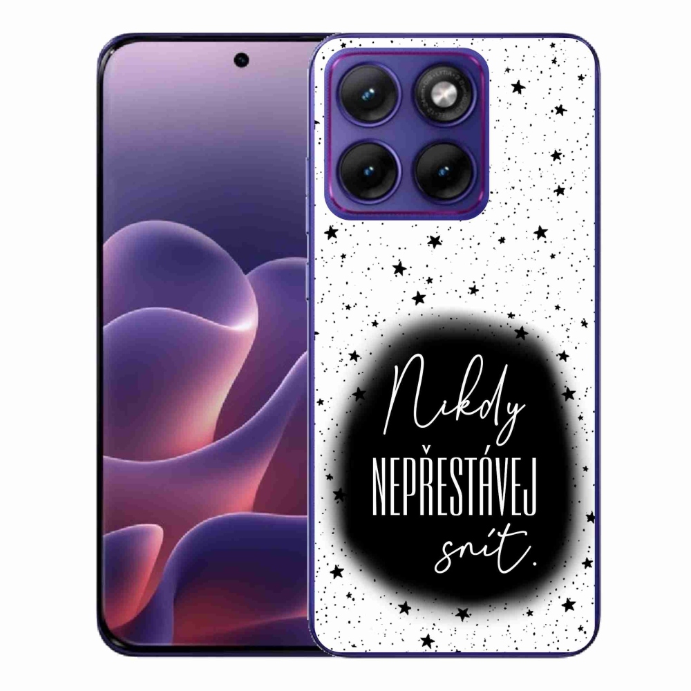 Zselés borítás mmCase a Motorola Edge 70 Fusion készülékhez - idézet 1 fekete-fehér háttérrel