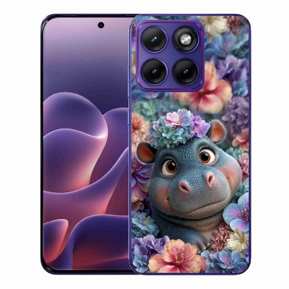 Zselés borítás mmCase a Motorola Edge 70 Fusion készülékhez - víziló virágokkal