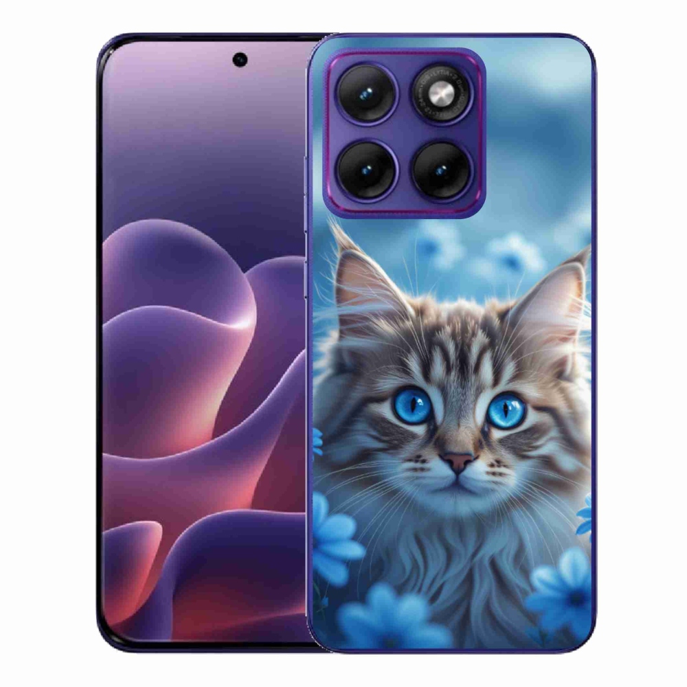 Zselés borítás mmCase a Motorola Edge 70 Fusion készülékhez - kék virágos cica
