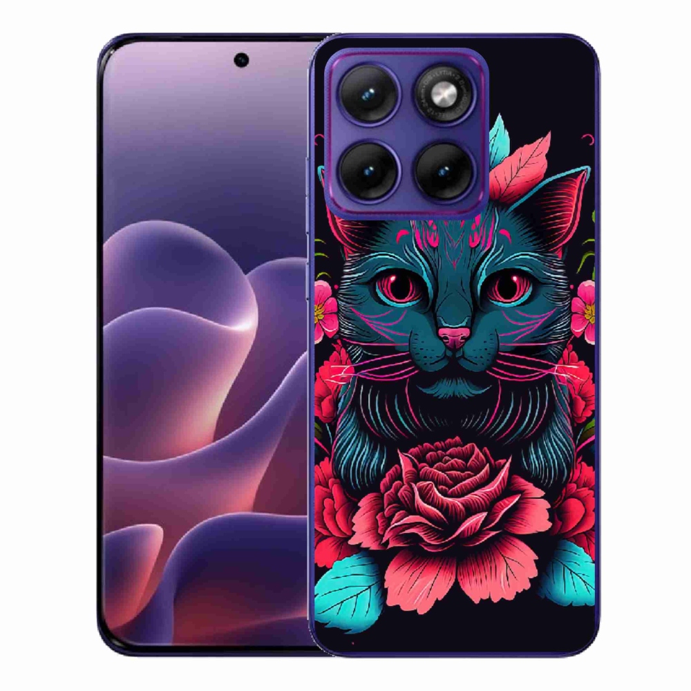 Zselés borítás mmCase a Motorola Edge 70 Fusion készülékhez - virágok és macska