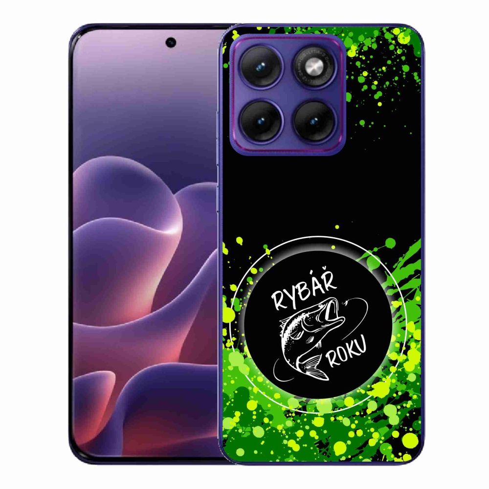 Zselés borítás mmCase a Motorola Edge 70 Fusion készülékhez - Az év horgásza fekete háttérrel