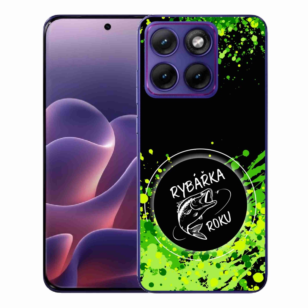 Zselés borítás mmCase a Motorola Edge 70 Fusion készülékhez - Az év horgásza fekete háttérrel