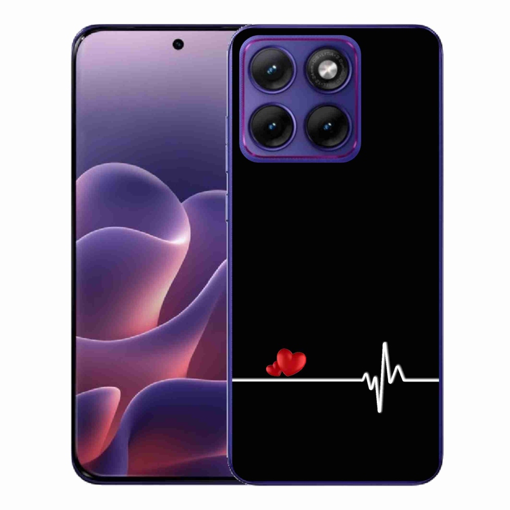 Zselés borítás mmCase a Motorola Edge 70 Fusion készülékhez - szív és szívverés fekete háttérrel