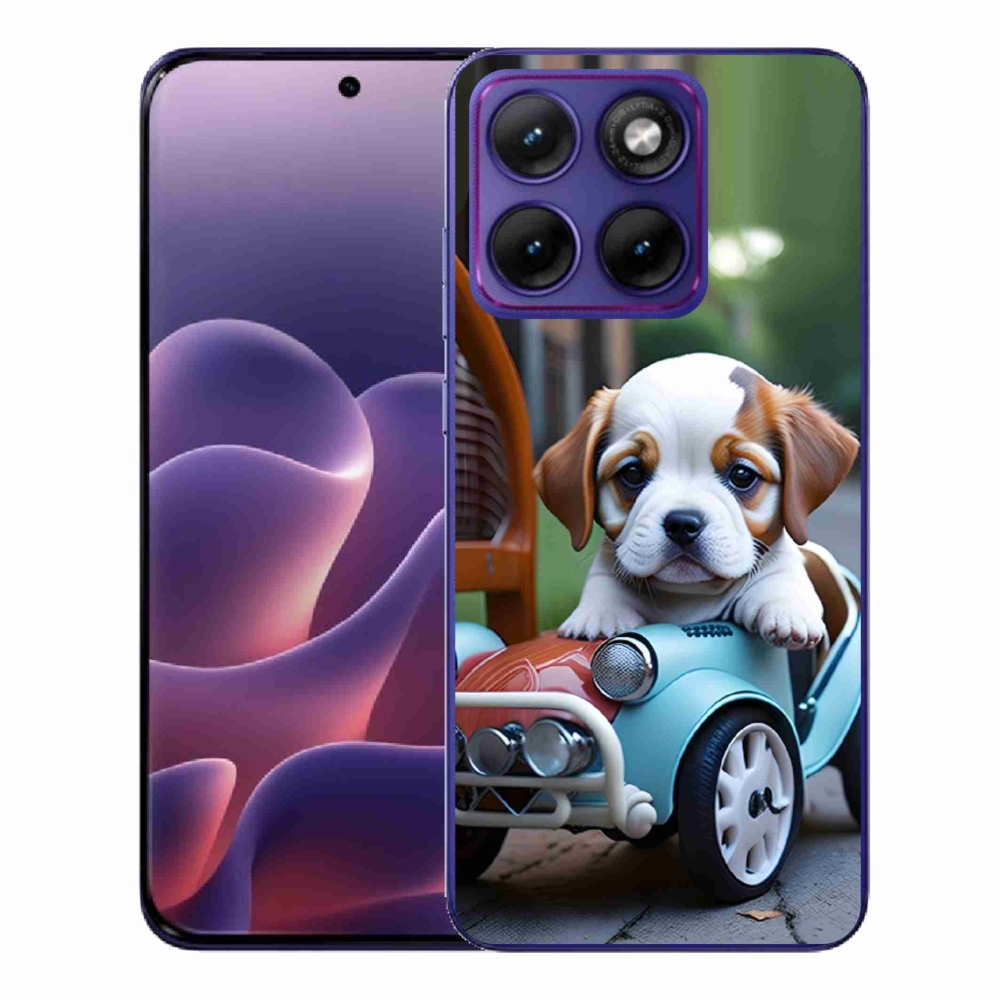 Gél borítás mmCase a Motorola Edge 70 Fusion készülékhez - kiskutya retro autóban