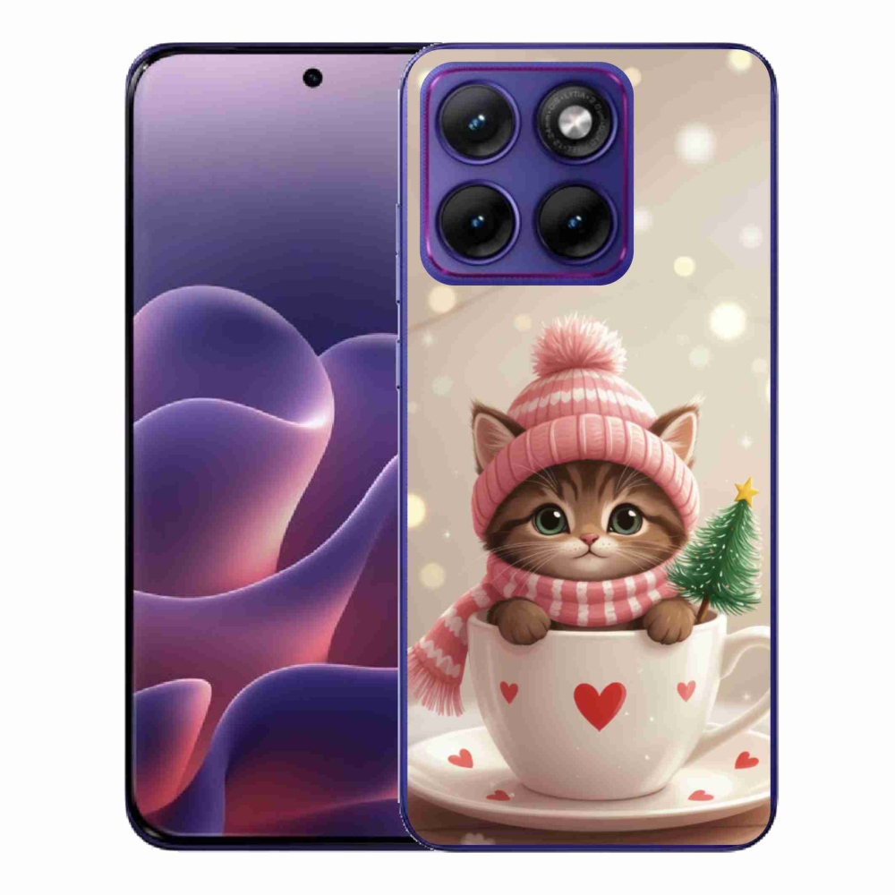 Zselés borítás mmCase a Motorola Edge 70 Fusion készülékhez - Karácsonyi cica a csészében