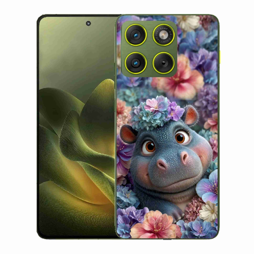 Zselés borítás mmCase a Motorola Edge 70 készülékhez - víziló virágokkal