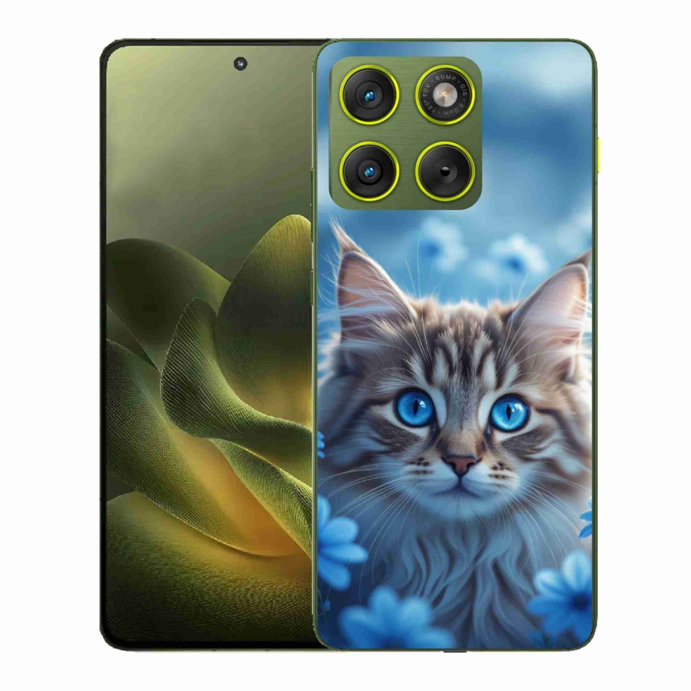 Zselés borítás mmCase a Motorola Edge 70 készülékhez - kék virágos cica