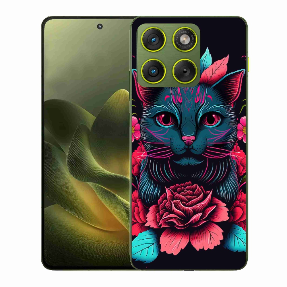 Zselés borítás mmCase a Motorola Edge 70 készülékhez - virágok és macska