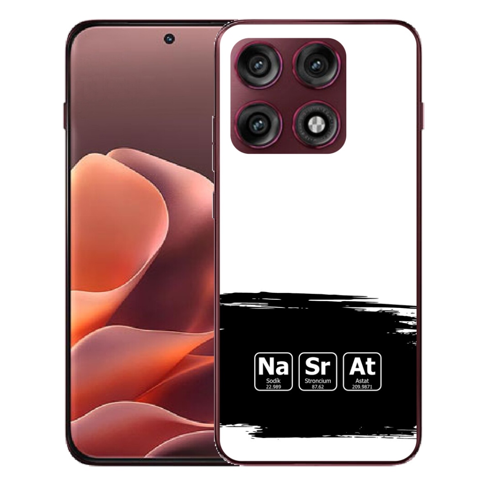 mmCase géltok a Motorola Edge 70 Pro-hoz – kémiai elemek fekete-fehér háttérrel