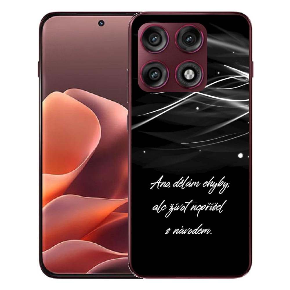 mmCase géltok a Motorola Edge 70 Pro-hoz – idézet fekete háttérrel