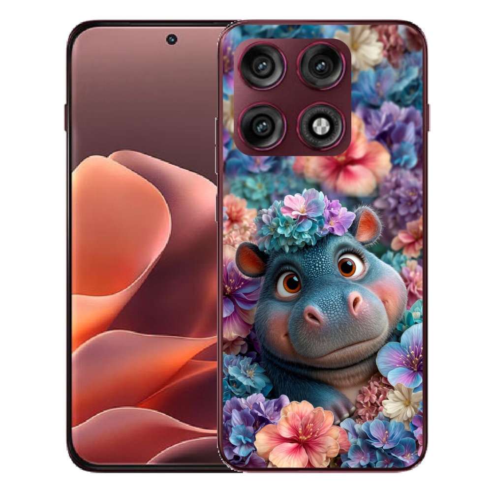 mmCase géltok a Motorola Edge 70 Pro-hoz – virágokkal díszített víziló
