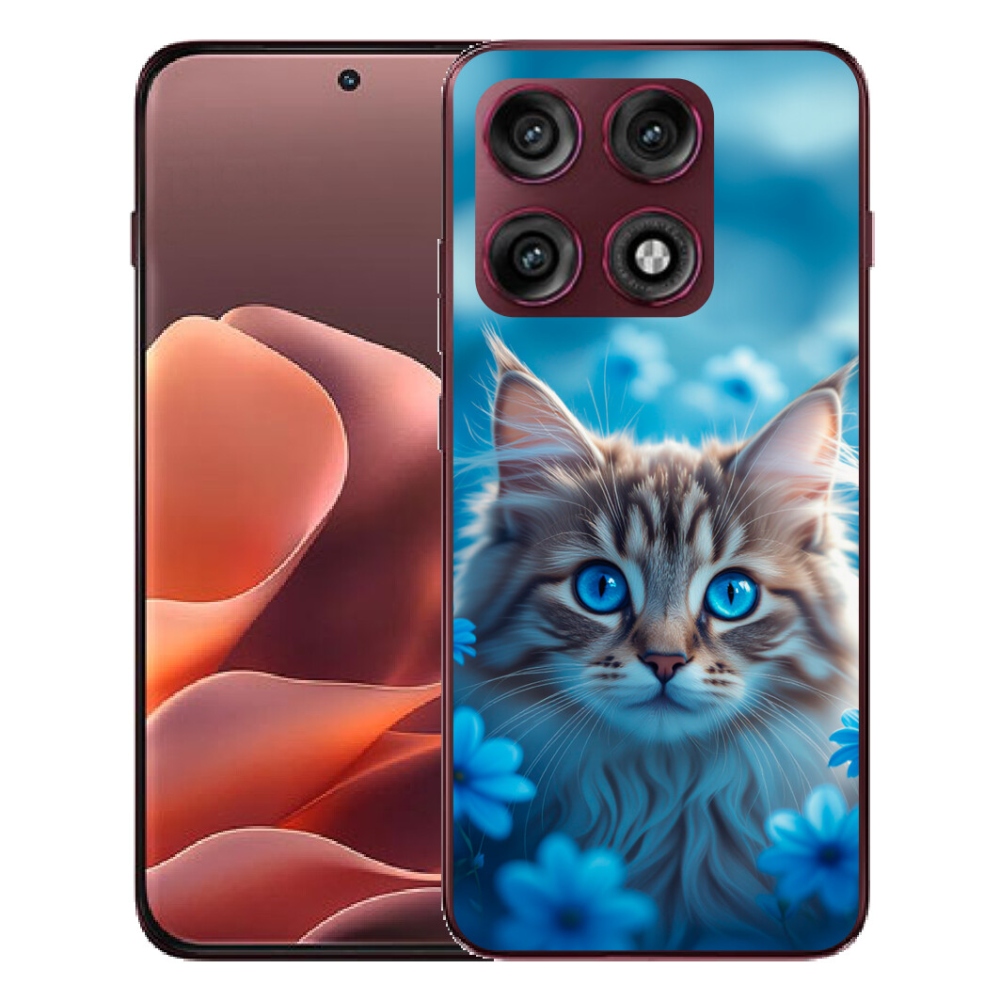 mmCase gél tok a Motorola Edge 70 Pro-hoz – kiscica kék virágokkal