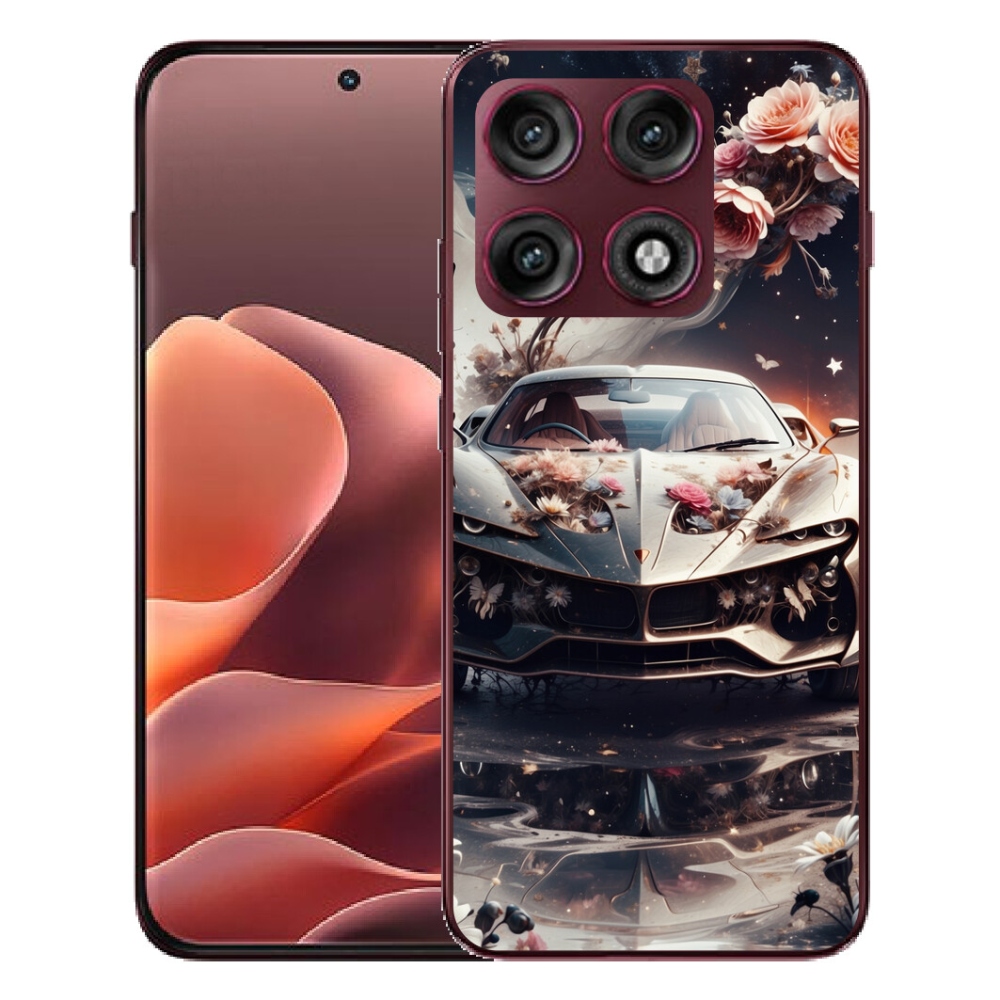 mmCase gélhuzat a Motorola Edge 70 Pro-hoz – virágos sportautó