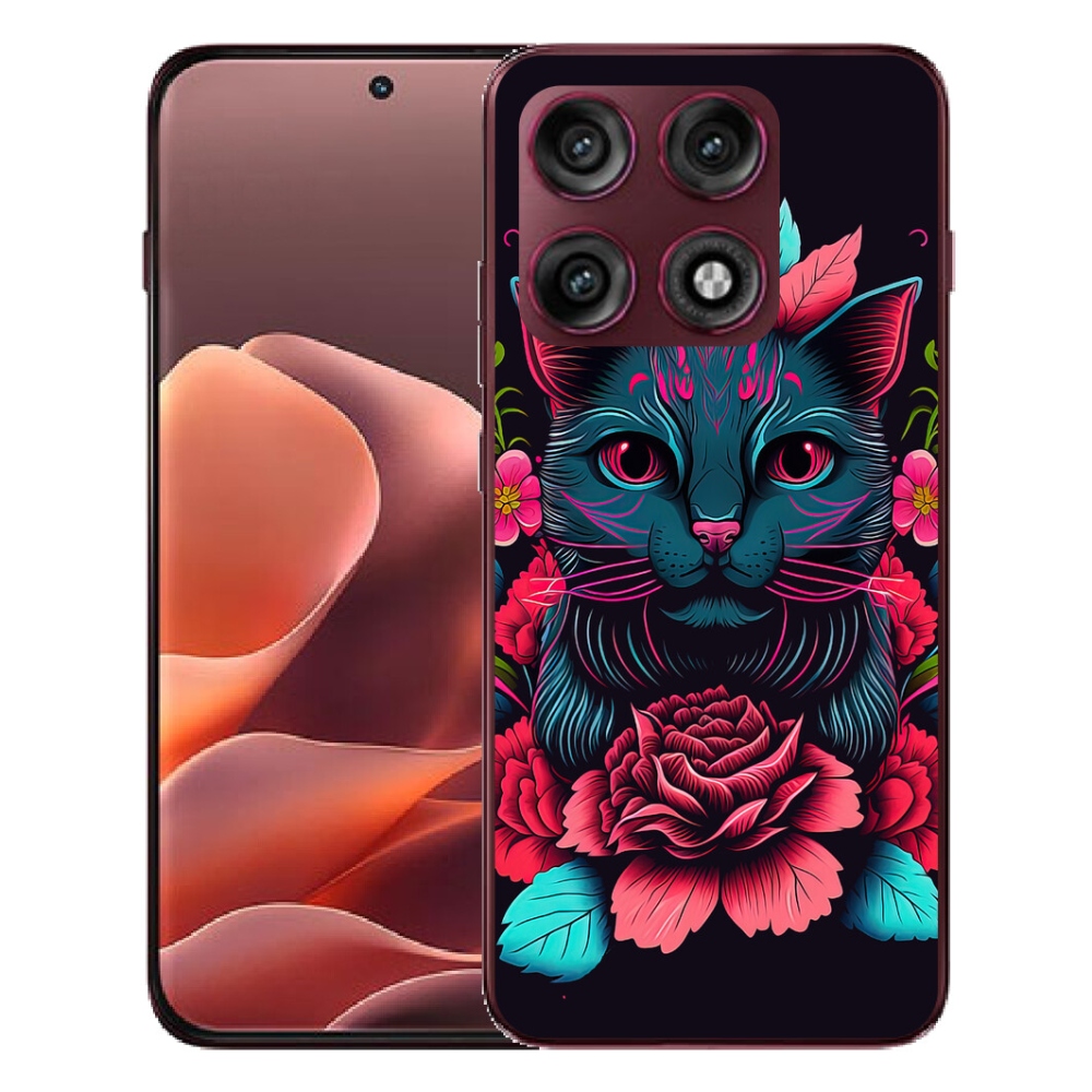 mmCase gél tok a Motorola Edge 70 Pro-hoz – virágok és macska