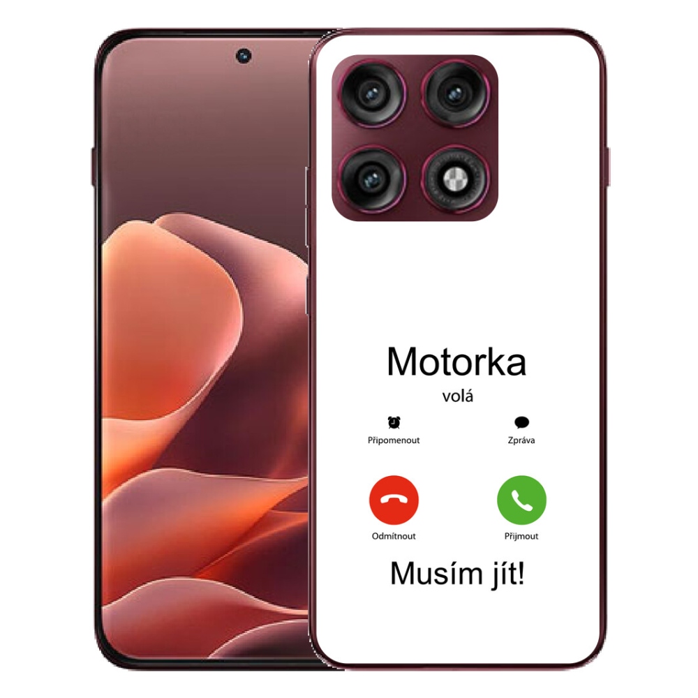 mmCase gél tok a Motorola Edge 70 Pro-hoz – „A motor hív” fehér háttérrel