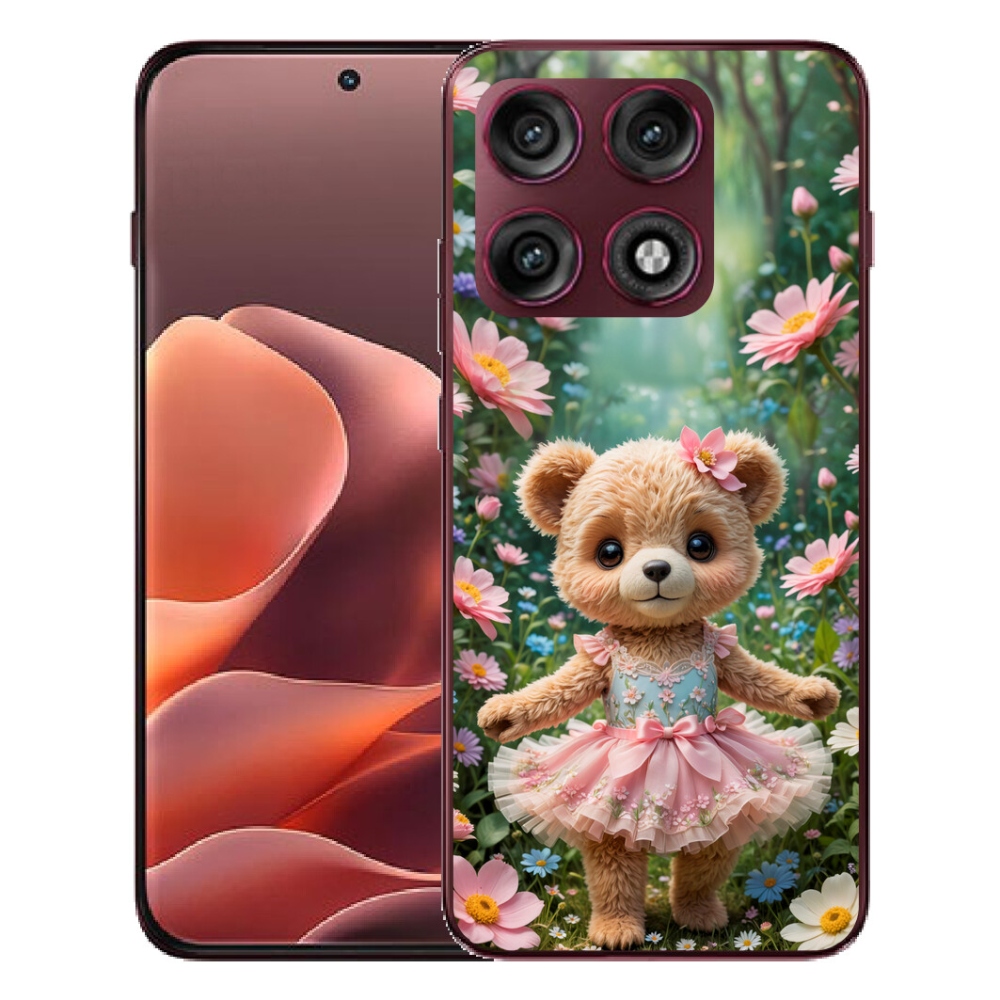 mmCase gél tok a Motorola Edge 70 Pro-hoz – aranyos mackó virágok között