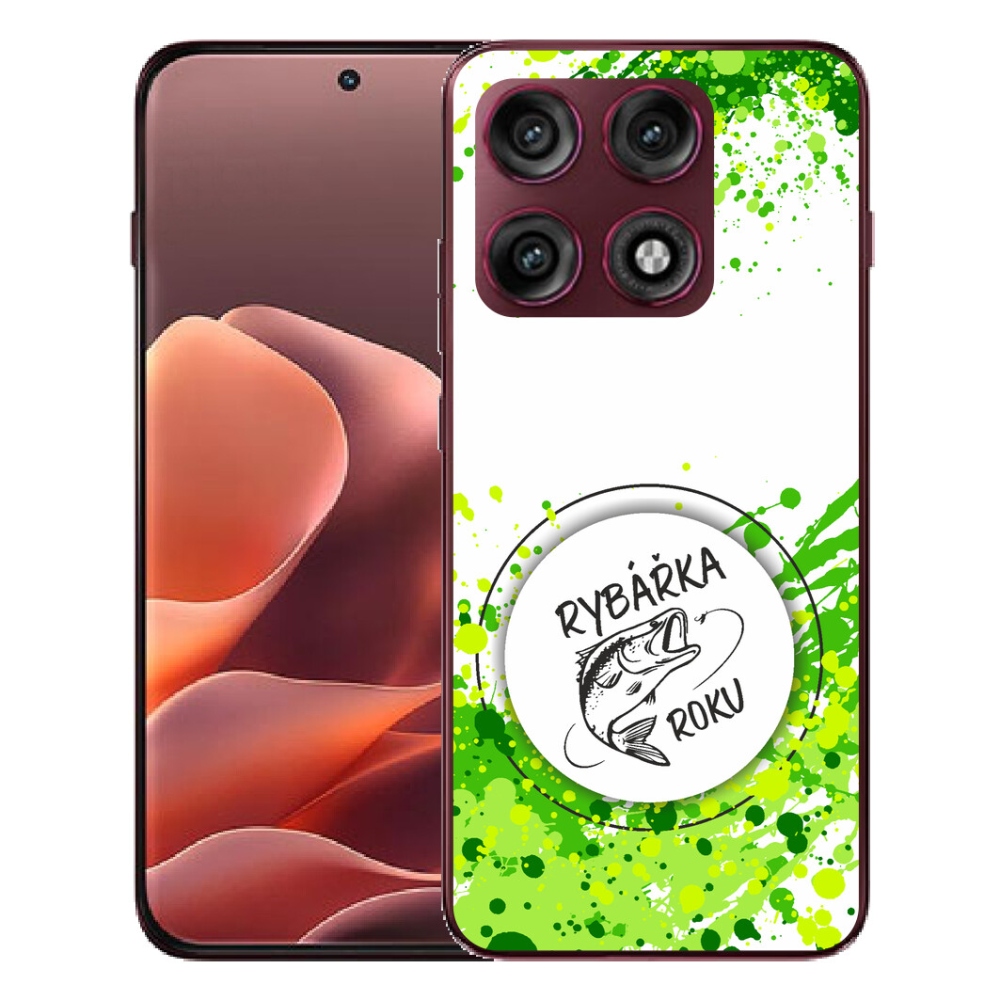 mmCase géltok a Motorola Edge 70 Pro-hoz – „Az év horgásznője” fehér háttérrel