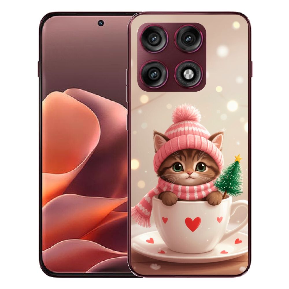 mmCase gél tok a Motorola Edge 70 Pro-hoz – karácsonyi cica egy csészében
