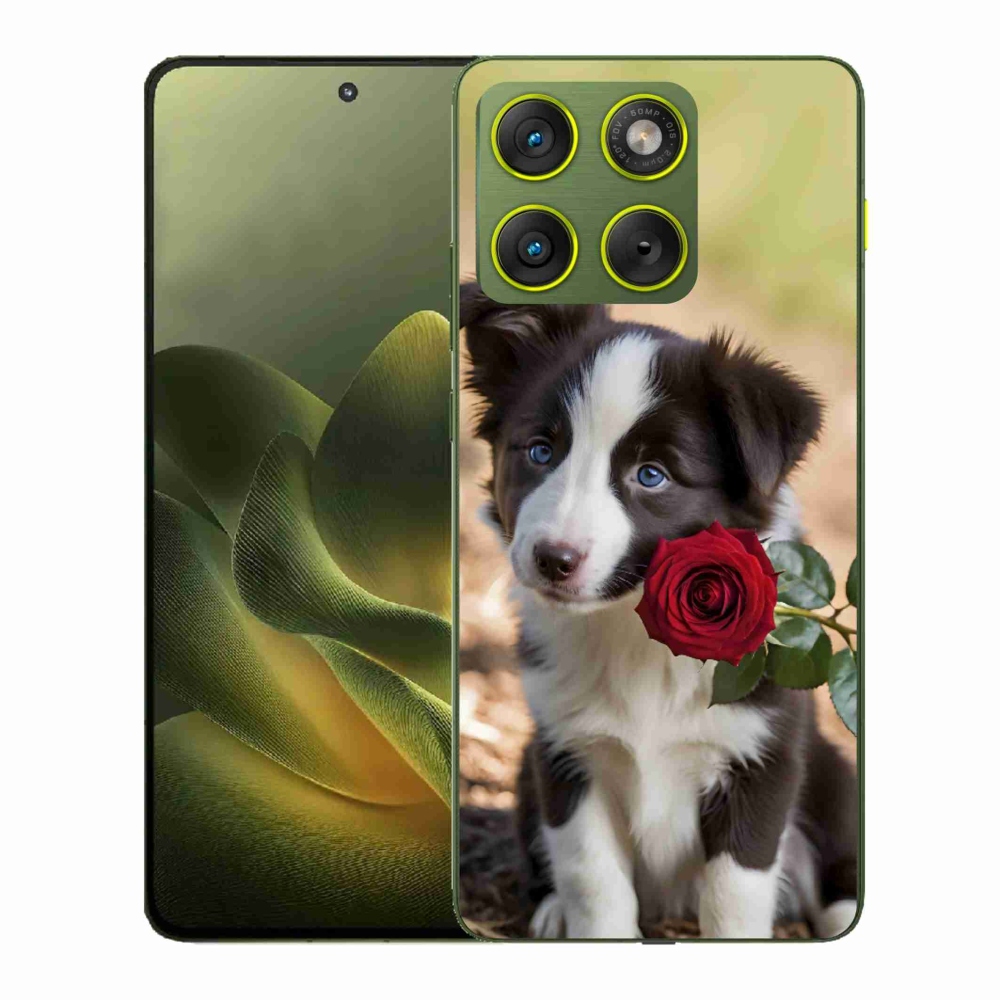 Zselés borítás mmCase a Motorola Edge 70 készülékhez - aranyos border collie rózsával