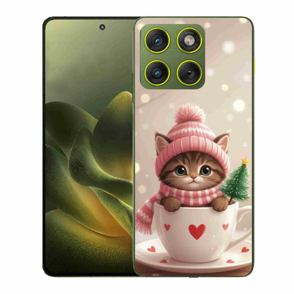 Zselés borítás mmCase a Motorola Edge 70 készülékhez - Karácsonyi cica a csészében