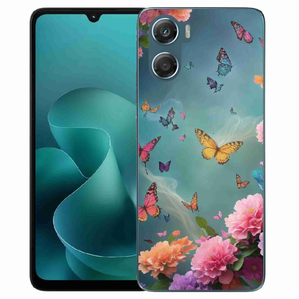 Zselés borítás mmCase a Motorola G06/G06 Power készülékhez - színes virágok és pillangók
