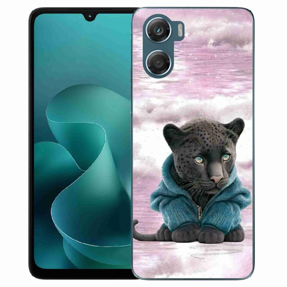 Zselés borítás mmCase a Motorola G06/G06 Power készülékhez - fekete párduc pulóverben