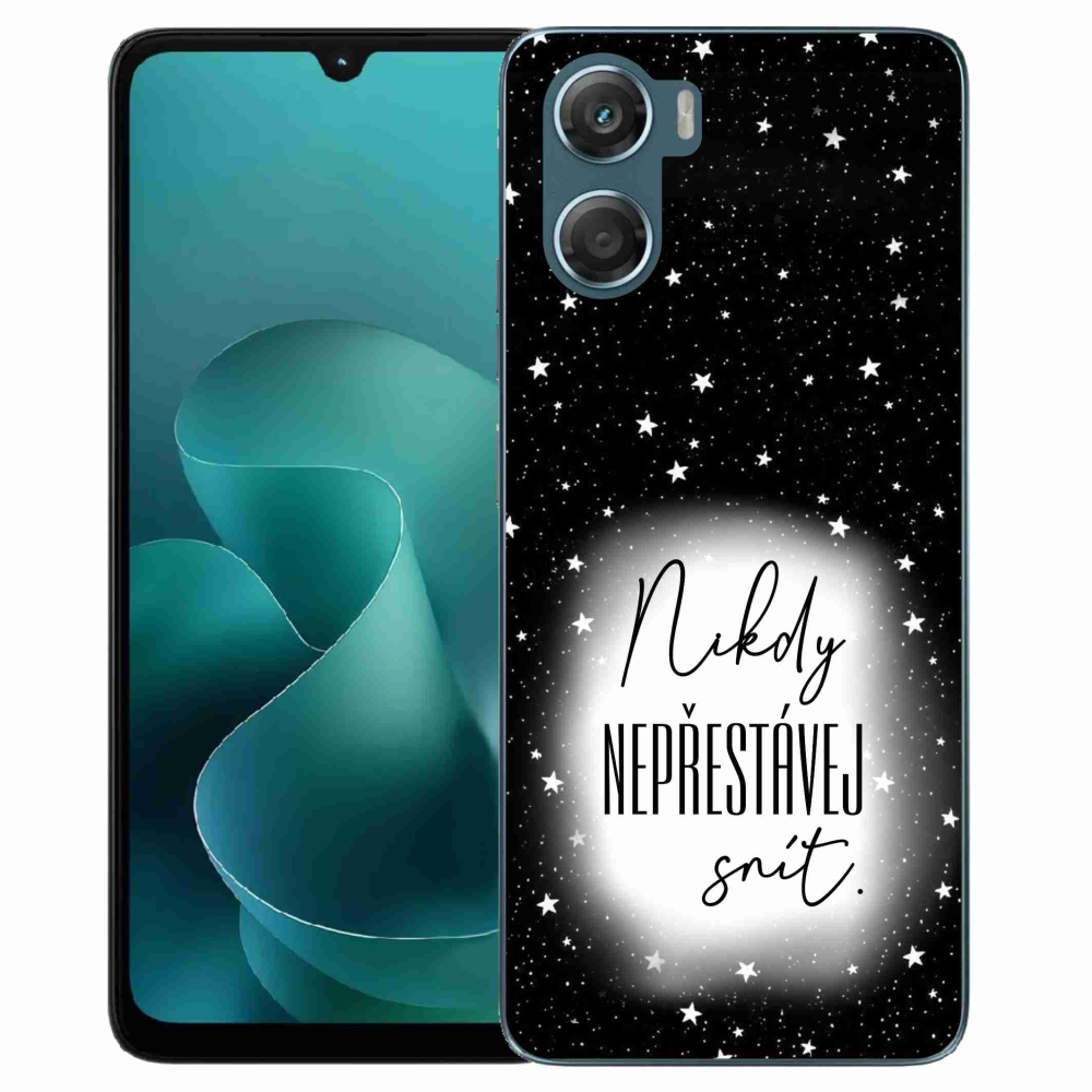 Zselés borítás mmCase a Motorola G06/G06 Power készülékhez - idézet 1 fehér és fekete háttérrel