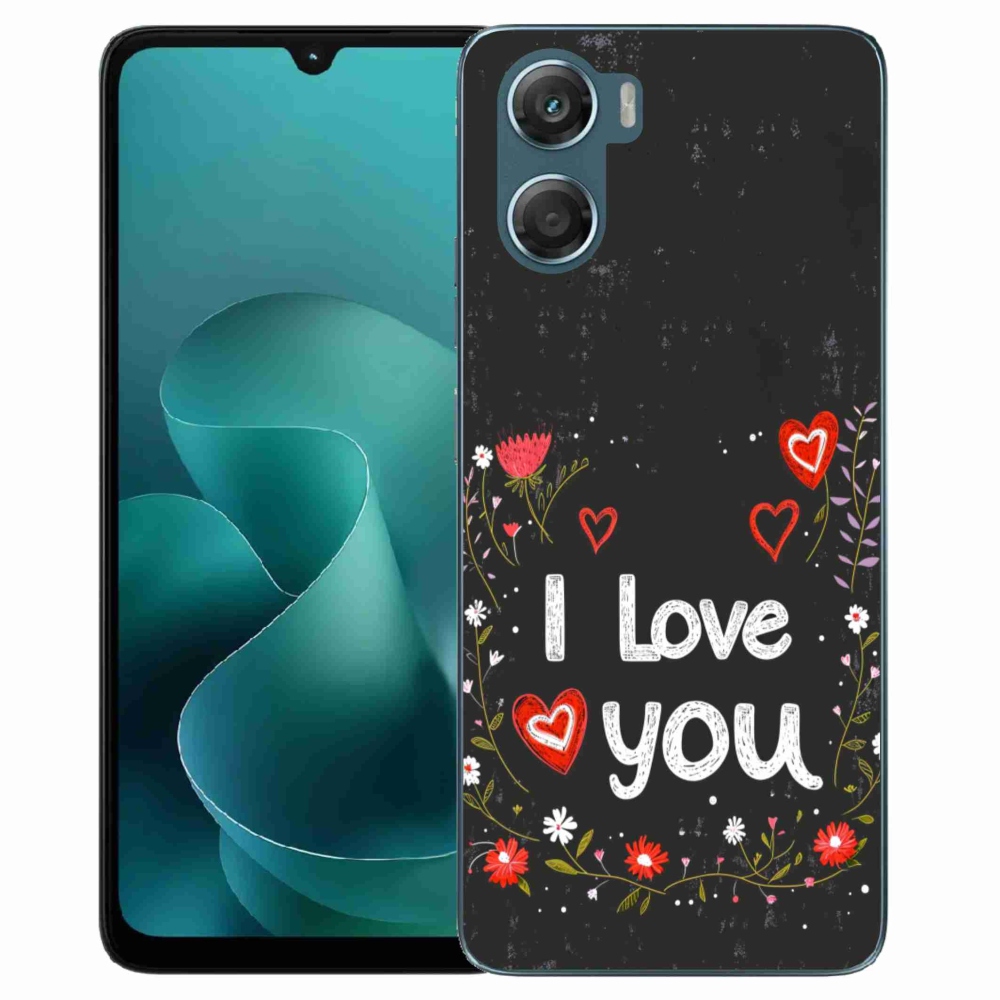 Zselés borítás mmCase a Motorola G06/G06 Power készülékhez - I love you fekete háttérrel