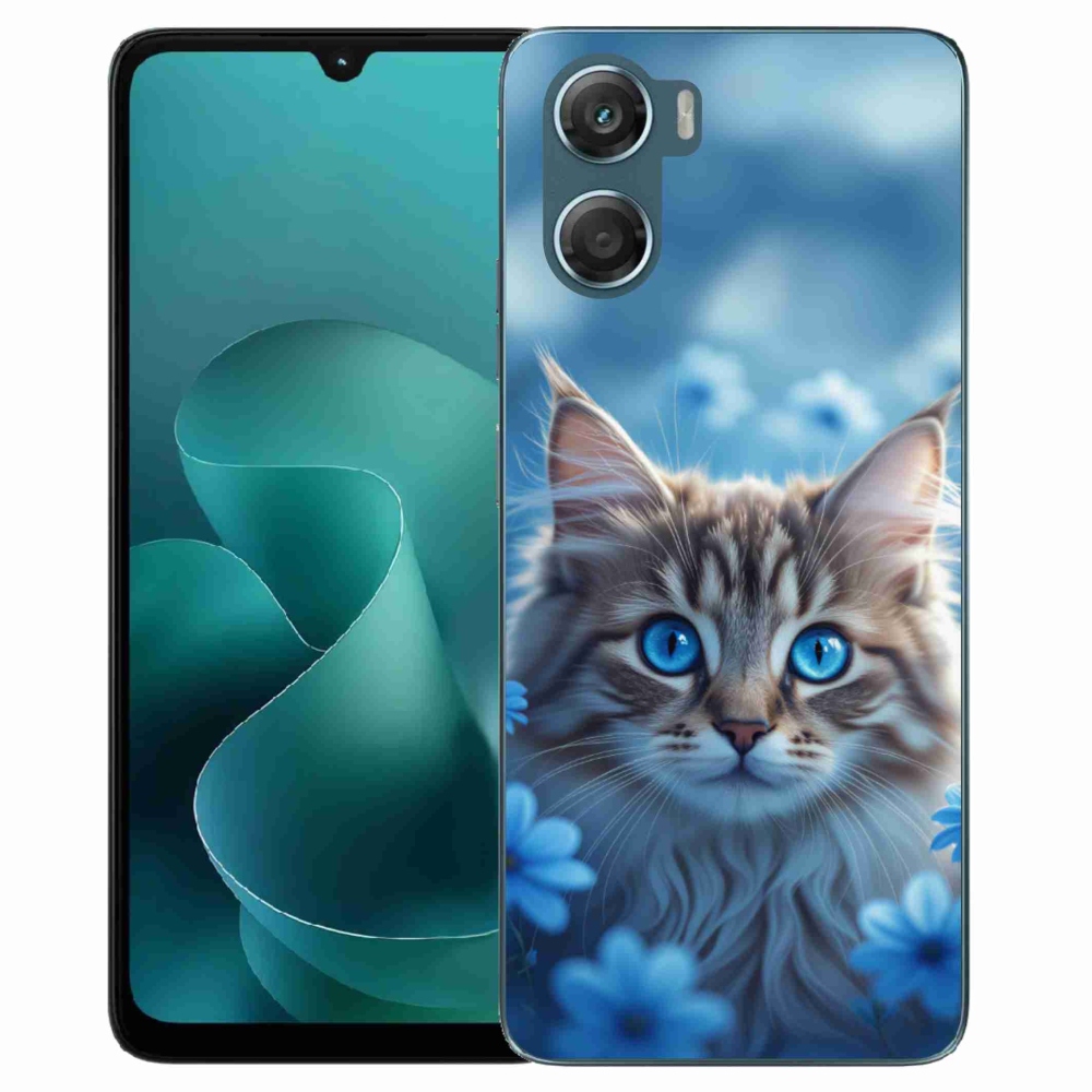 Zselés borítás mmCase a Motorola G06/G06 Power készülékhez - kék virágos cica