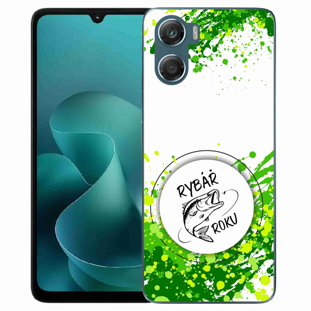 Zselés borítás mmCase a Motorola G06/G06 Power készülékhez - az év horgásza fehér háttérrel
