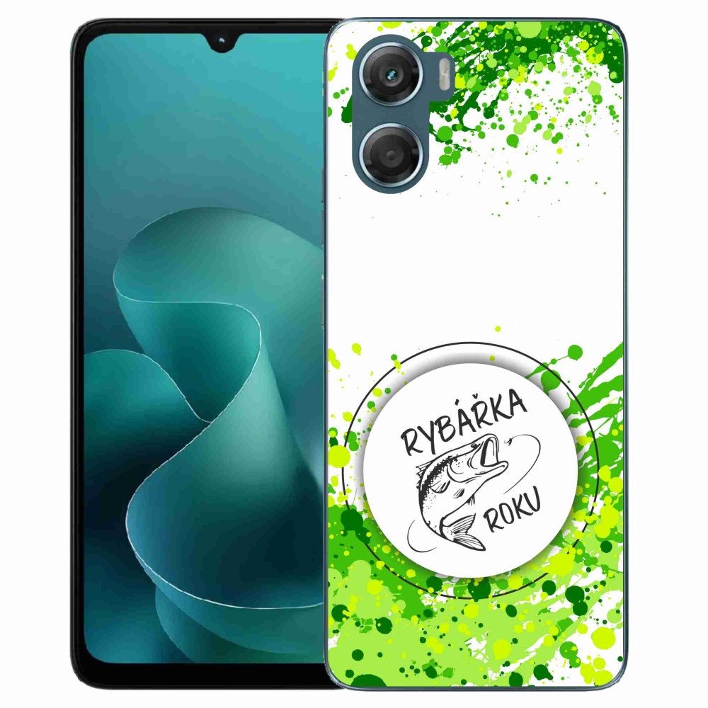 Zselés borítás mmCase a Motorola G06/G06 Power készülékhez - az év horgásza fehér háttérrel