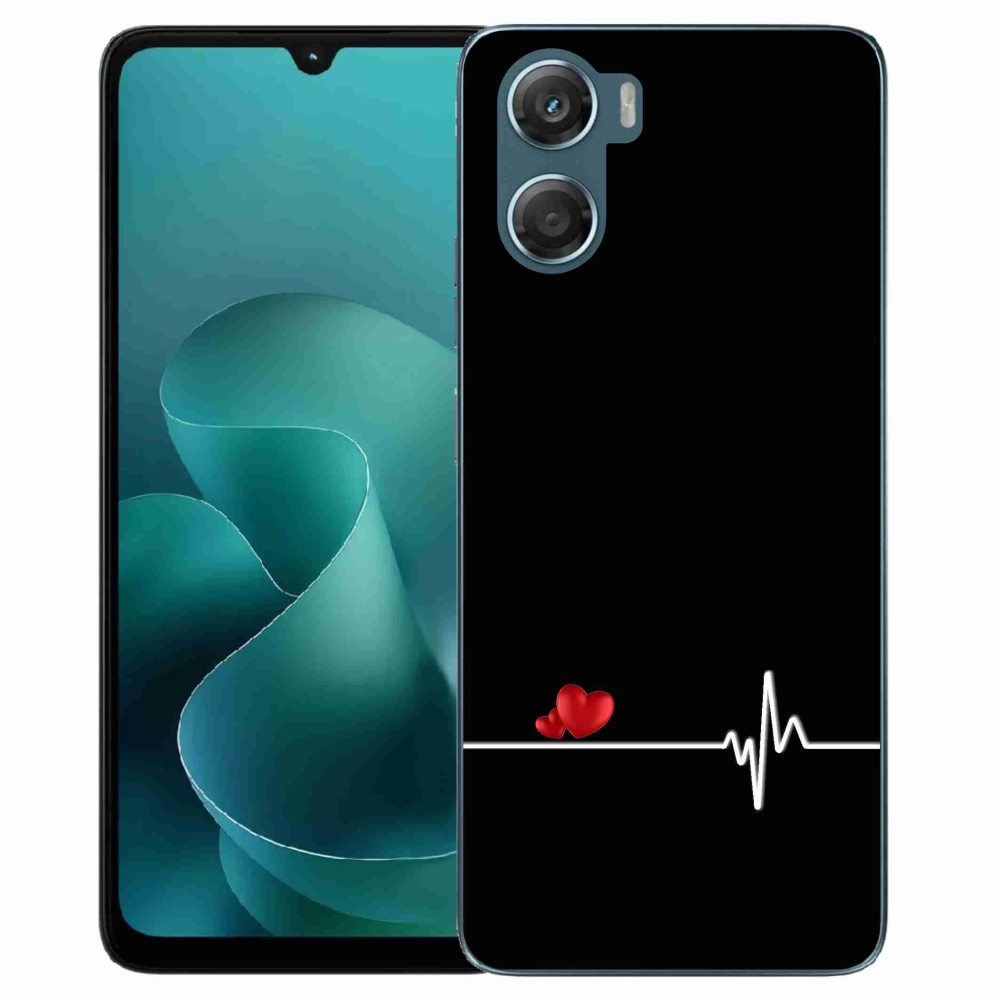 Zselés borítás mmCase a Motorola G06/G06 Power készülékhez - szív és szívverés fekete háttérrel